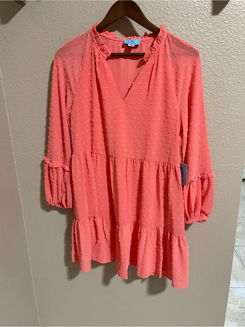 Cece Women's Coral Pink Tiered Swiss Dot Dress Top